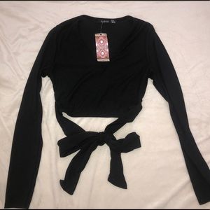 Black crop top with tie.